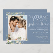 セージカジュアルブルー結婚フローラの愛 招待状 (正面/裏面)