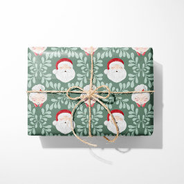 セージカラーのミスター&ミセス・クラウス クリスマス包装紙 ラッピングペーパー