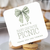 セージギンガムボウ名ベビーシャワーありがとう スクエアシール