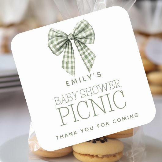 セージギンガムボウ名ベビーシャワーありがとう スクエアシール