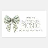 セージギンガムボウ名ベビーシャワーありがとう 長方形シール (正面)