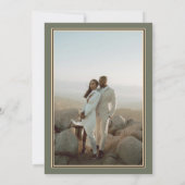 セージクラシックグリーンエレガントフローララインアート写真 招待状 (裏面)