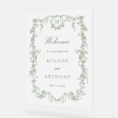 セージクラシックグリーンフランスのフローラ結婚の歓迎 アクリルサイン (傾斜)