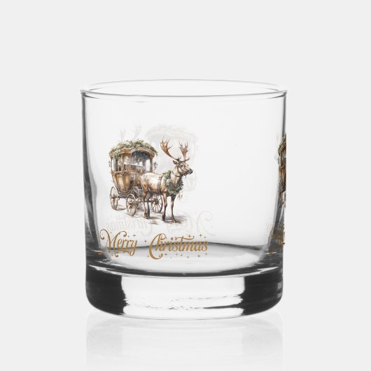 セージクラシック聖なる緑の金ゴールドトナカイのクリスマス ウイスキーグラス (正面)