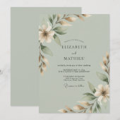 セージクリームの枝ユーカリの結婚式 招待状 (正面/裏面)