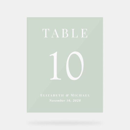 セージグエレガントリーンウェディングレセプションテーブル番号 アクリルサイン (正面)