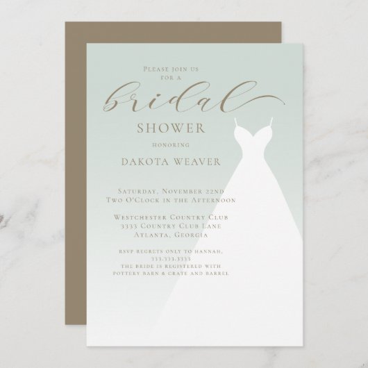 セージグエレガントリーンシンプルブライダルシャワー 招待状 (正面/裏面)