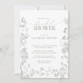 セージグエレガントリーンビクトリアンフローラブライダルシャワー 招待状 (正面)