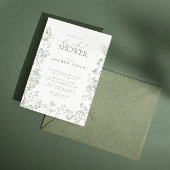 セージグエレガントリーンビクトリアンフローラブライダルシャワー 招待状