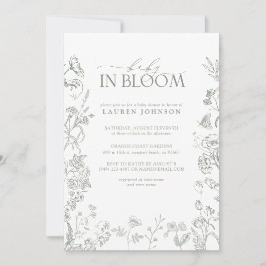 セージグエレガントリーンビクトリアンフローラベビーイン開花 招待状 (正面)
