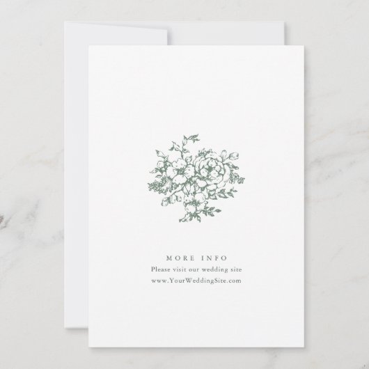 セージグエレガントリーンフランスのバラ庭園の結婚式 招待状 (裏面)