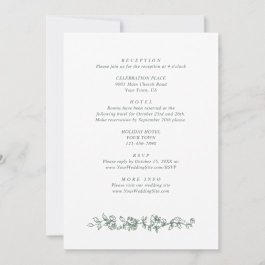 セージグエレガントリーンフランスのバラ庭園の結婚式 招待状 (裏面)