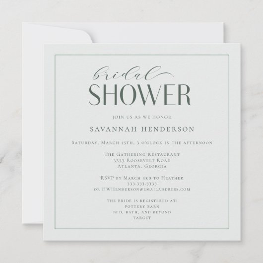 セージグエレガントリーンブライダルシャワークラシック 招待状 (正面)