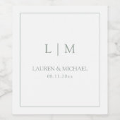 セージグエレガントリーンモノグラムタイポグラフィ結婚ズ ワインラベル (シングルラベル)