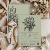 セージグエレガントリーンヴィンテージフローラボホ結婚ズ 招待状