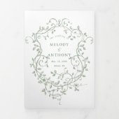 セージグクラシックリーフランスのビクトリアンフローラ結婚ズ 三つ折り招待状 (カバー)