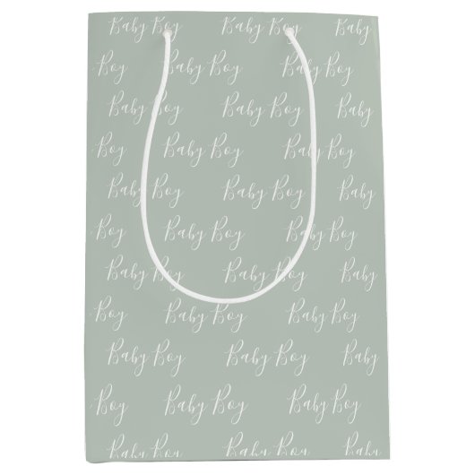 セージグパーソナライズされたリーンエレガント男の赤ちゃん ミディアムペーパーバッグ (正面)