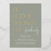 セージグモダンリーはっきりしたンブライダルシャワー金ゴールド 箔招待状 (正面)