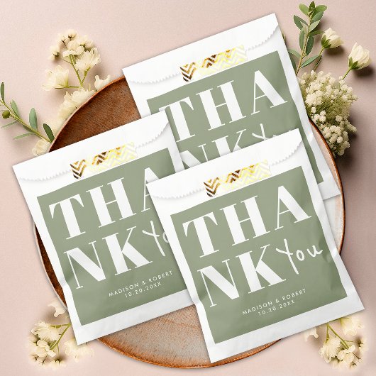 セージグモダンリーンはっきりしたサンキューウェディングパーティー フェイバーバッグ