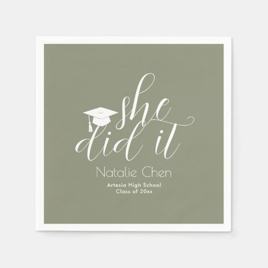 セージグモダンリーンエレガントフォント卒業 スタンダードカクテルナプキン (正面)