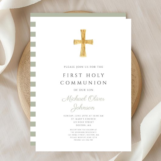 セージグモダンリーンストライプコミュニオンをクロス 招待状