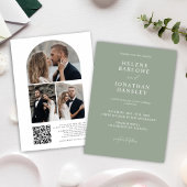 セージグモダンリーンフォトQRコードエレガントな結婚式 招待状