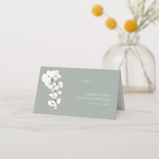 セージグモダンリーンホワイトランのフローラ結婚ズ プレイスカード (正面)