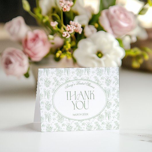セージグリートワールフローラヴィンテージブライダルシャワー サンキューカード