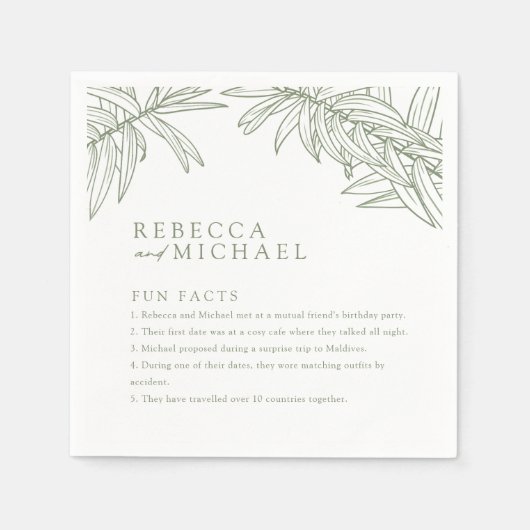 セージグリーンおもしろいファクトシンプルズ植物学 スタンダードカクテルナプキン (正面)