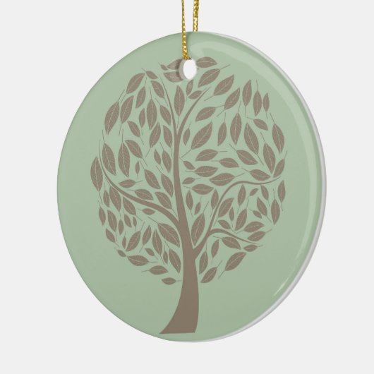 セージグリーンおよび柔らかいブラウンの様式化されたエコの木 セラミックオーナメント (左)
