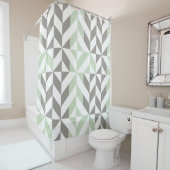 セージグリーンおよび銀製の幾何学的なジグザグ形 シャワーカーテン (インサイチュ)