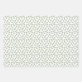 セージグリーンかわいい離れフローラパターン白いギフト ラッピングペーパーシート (正面)