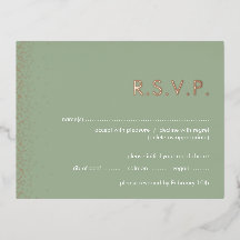 セージグリーンきらめくフォイル結婚式RSVPポストカード