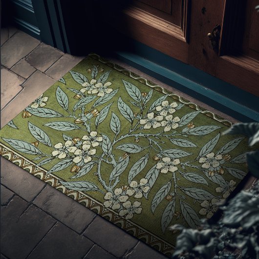セージグリーンさくらんぼブロッサムアールデコウォルタークレーン ドアマット