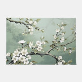 セージグリーンさくらんぼ花 ドアマット (正面)
