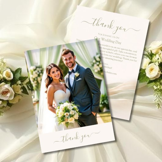 セージグリーンとアイボリーの結婚式サンクスカード サンキューカード