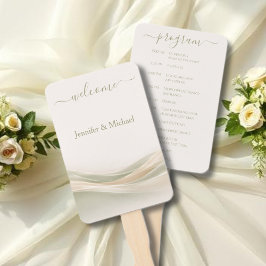 セージグリーンとアイボリーの結婚式ファンプログラム ハンドファン