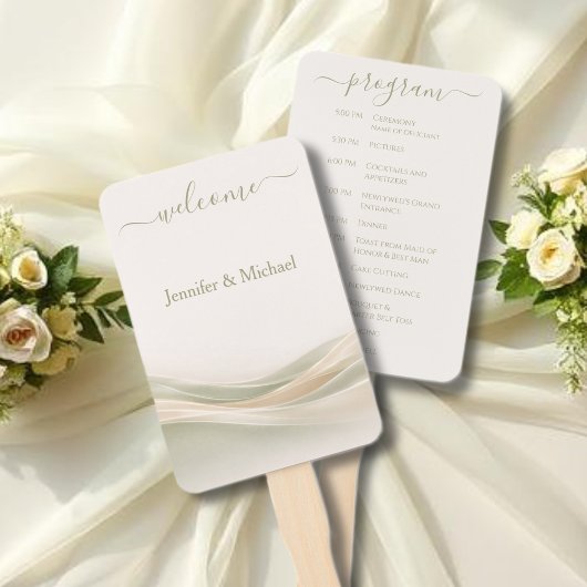 セージグリーンとアイボリーの結婚式ファンプログラム ハンドファン