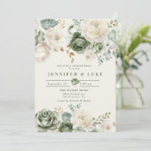 セージグリーンとアイボリーの花のリハーサルディナー 招待状 (スタンド正面)