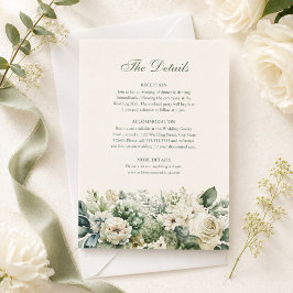 セージグリーンとアイボリーの花の結婚式詳細カード 招待状