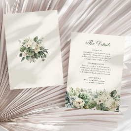 セージグリーンとアイボリーの花の結婚式詳細カード 招待状