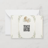 セージグリーンとアイボリーの花柄QRコードRSVP ノートカード (裏面)