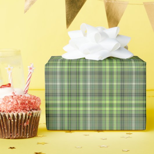 セージグリーンとオリーブグリーンのチェック柄 ラッピングペーパー (誕生日パーティー)