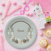 セージグリーンとクリーミーバニラの水彩花 ペーパープレート (パーティー)