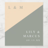 セージグリーンとクリームのモダンなイニシャル結婚式 ワインラベル (シングルラベル)