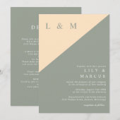 セージグリーンとクリームのモノグラムオールインワンウェディング 招待状 (正面/裏面)