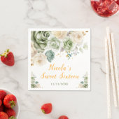 セージグリーンとクリームフローラSweet sixteen スタンダードカクテルナプキン (インサイチュ)