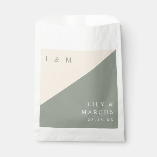 セージグリーンとクリームミニマリストモノグラム結婚ズ フェイバーバッグ (正面)