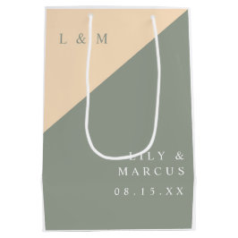 セージグリーンとクリームモンゴラムミニマル結婚リスト ミディアムペーパーバッグ