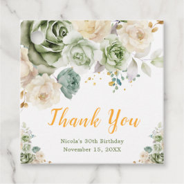 セージグリーンとクリーム色の花柄の誕生日パーティー フェイバータグ